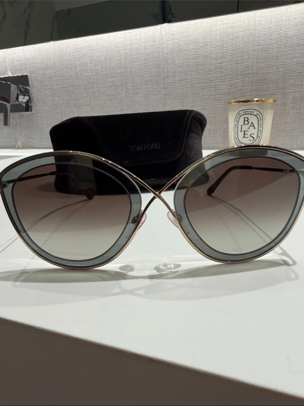 Tom Ford Women's Cat Eye Sunglasses in Grayish-Green and Gold